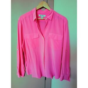 Tommy Bahama Silk button-up shirt long sleeve hot pink Barbie core quiet luxury